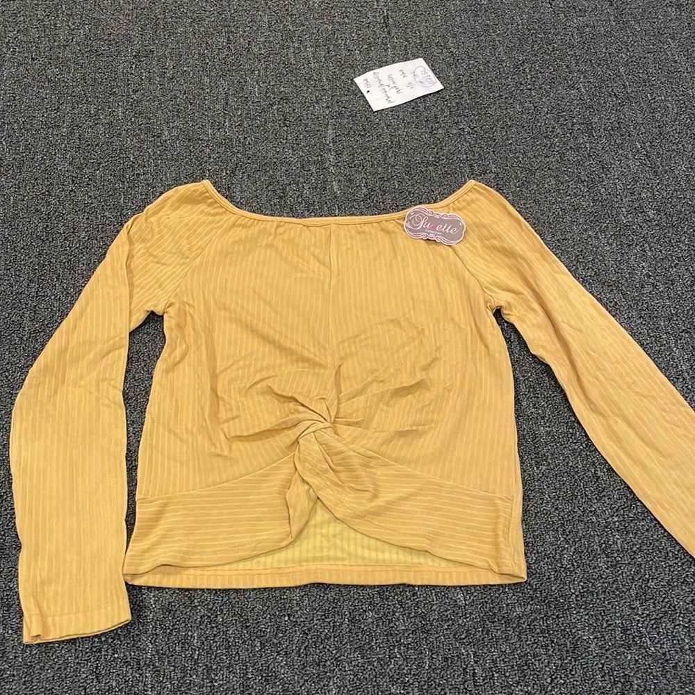 Mustard off the shoulder top with knot on bottom brand new